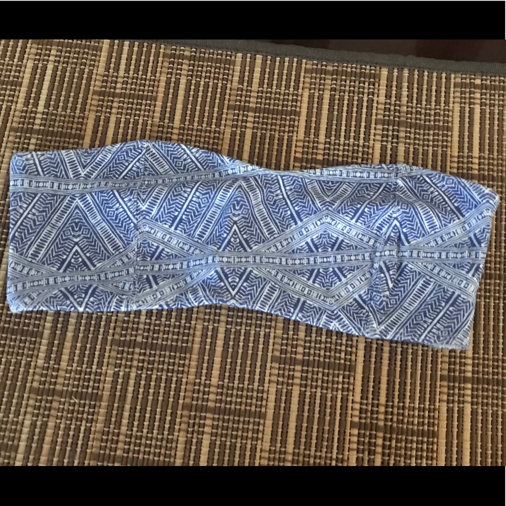 Blue & White Aztec Print Bandeau Top